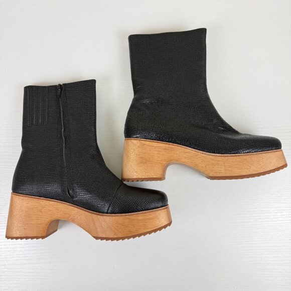 RARE NEW Charlotte Stone Isla Black Snakeskin Print Leather Clog Boots - Picture 7 of 13